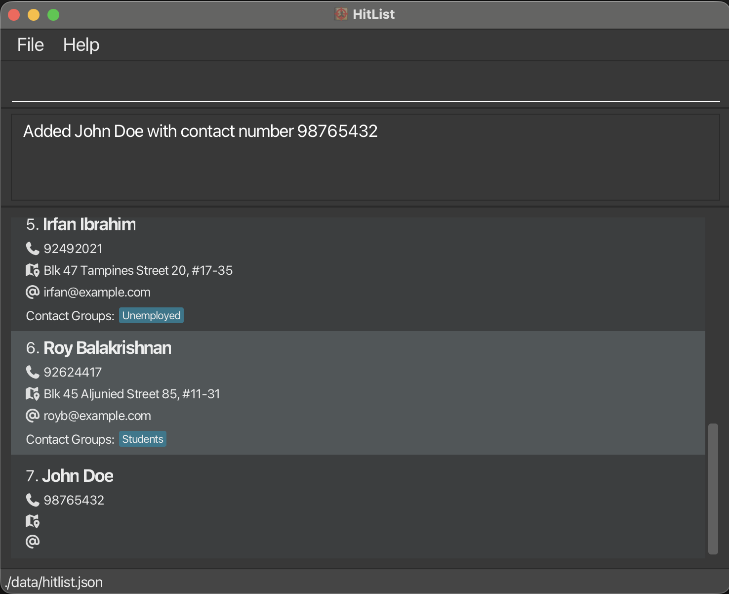 Add John Doe to HitList