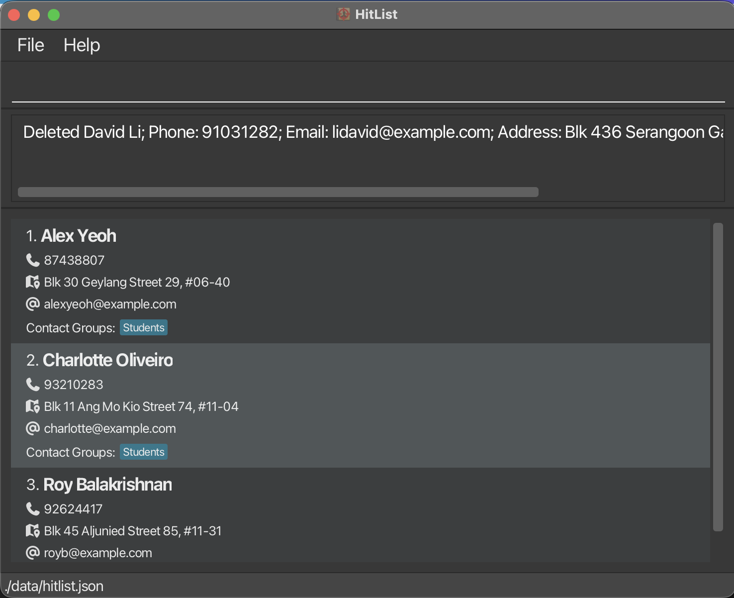 Deleting David Li in HitList