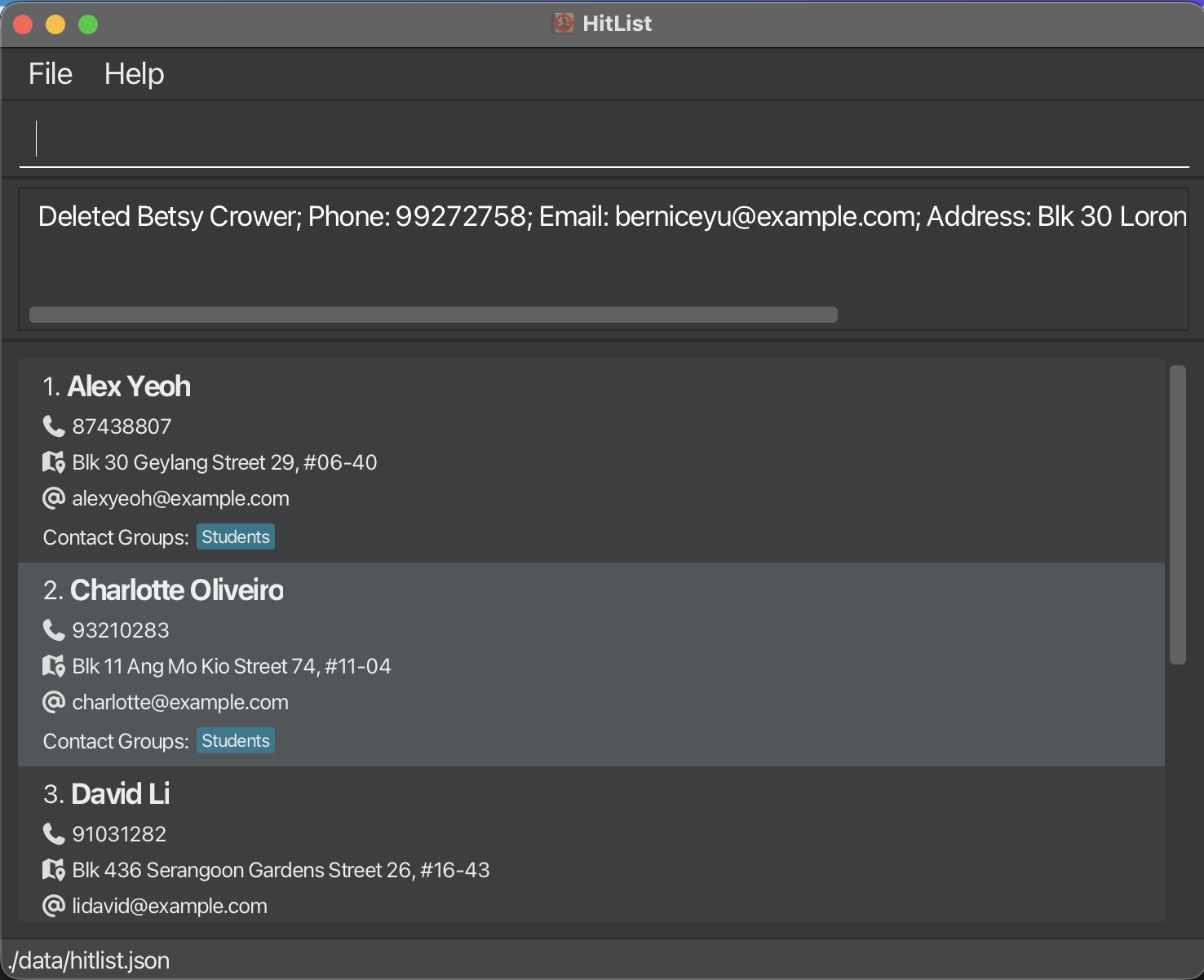 Deleting of Contact in HitList