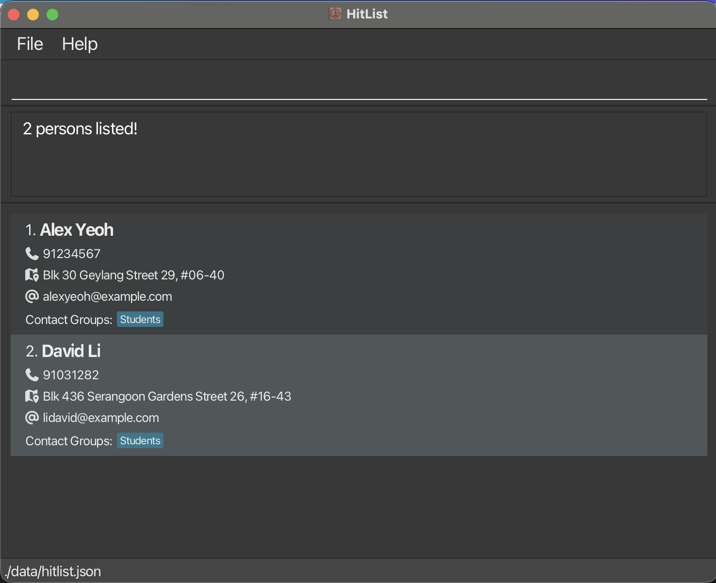 Find Alex and David in HitList