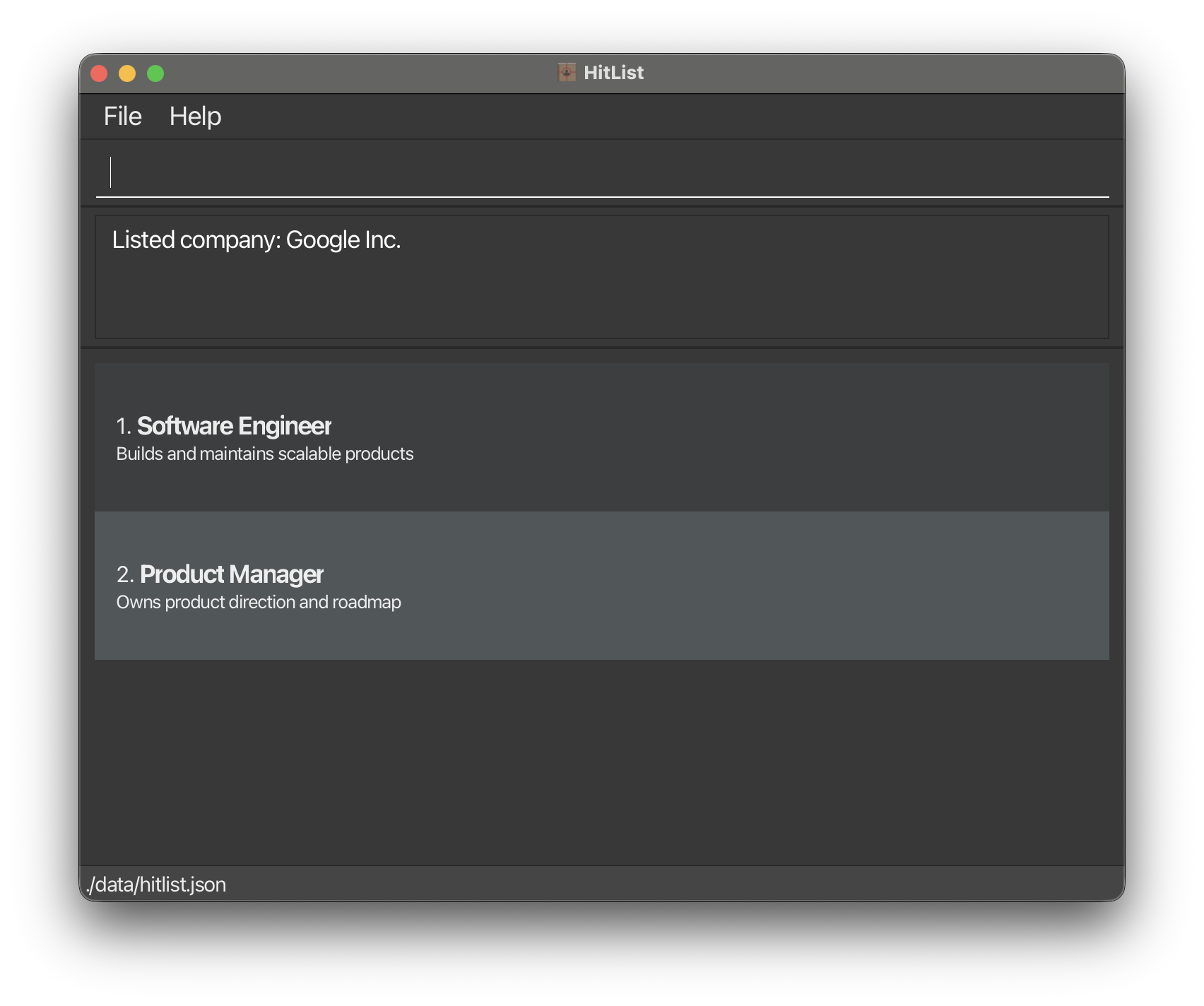 List details of company Google in HitList