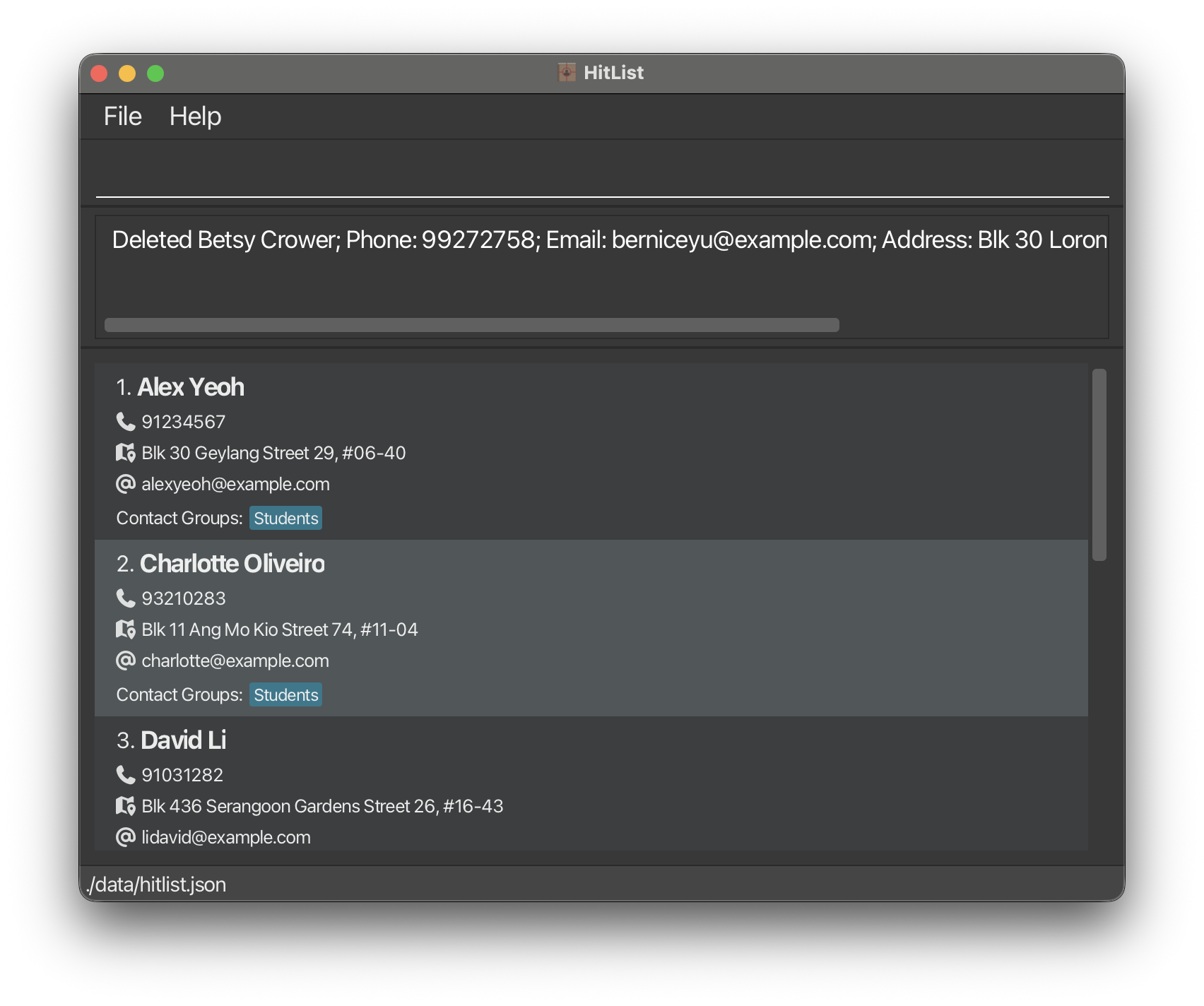 Deleting of Contact in HitList
