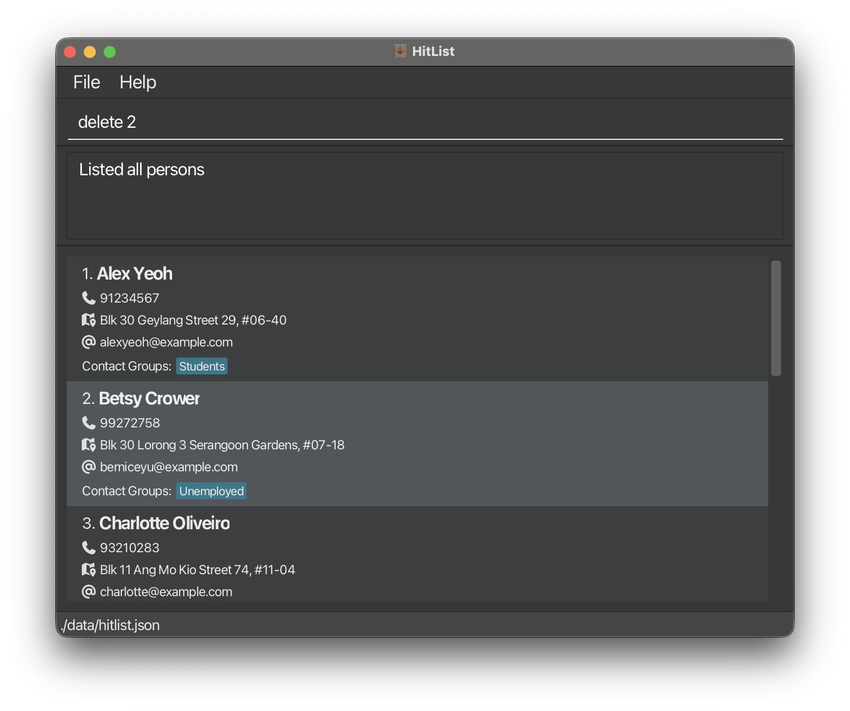 Listing of HitList