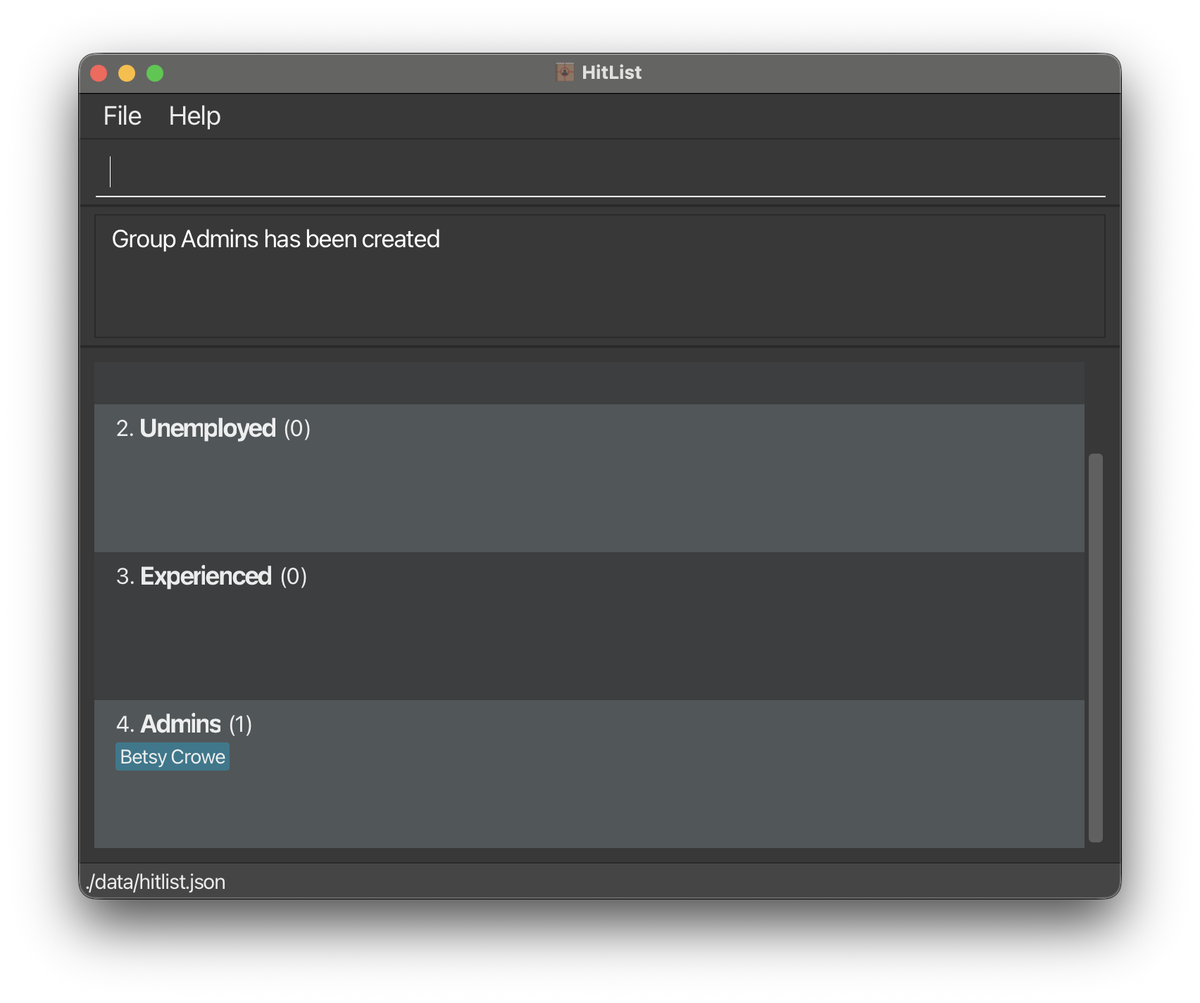 Creation of group Admins in HitList