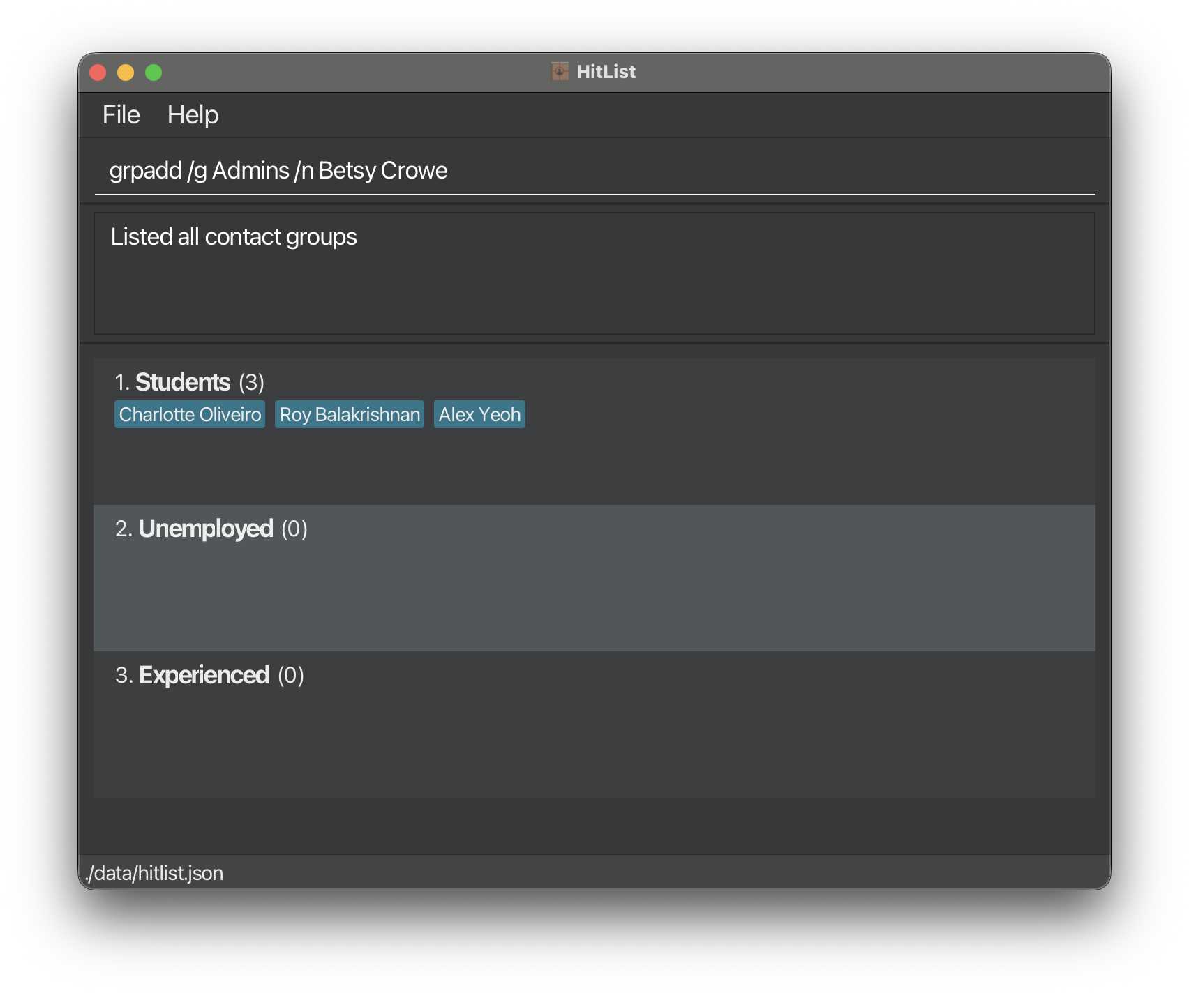 Before creation of group Admins in HitList