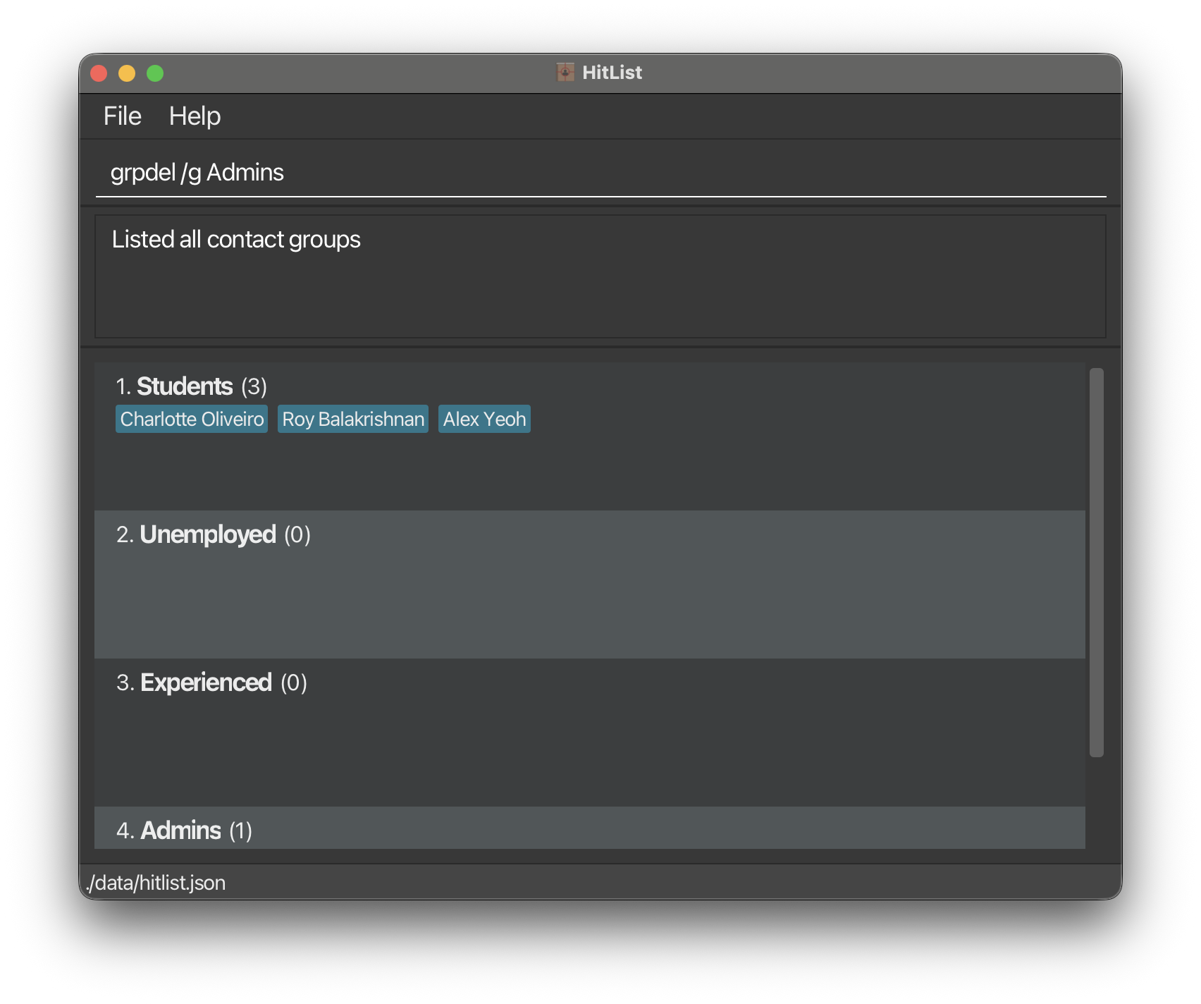 Listing of groups