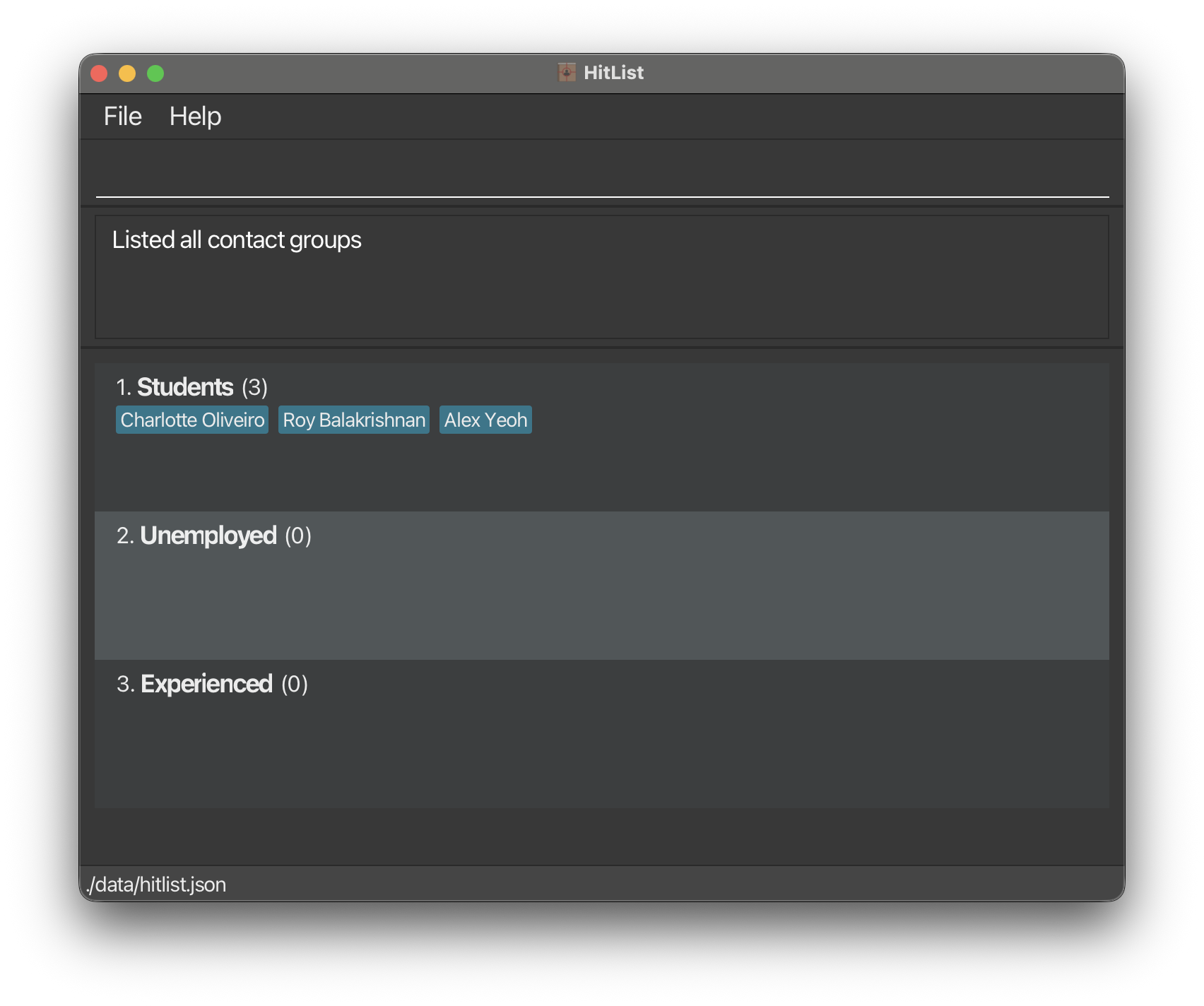 List all groups in HitList